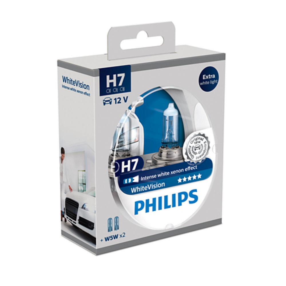 Set of 2 halogen bulbs Philips H7 White Vision, 12V, 55W